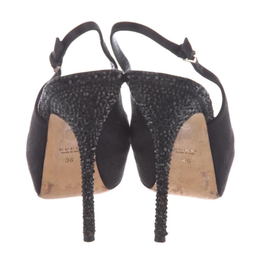 Gucci Black Satin Peep-Toe Slingback Heels - Picture 2 of 5